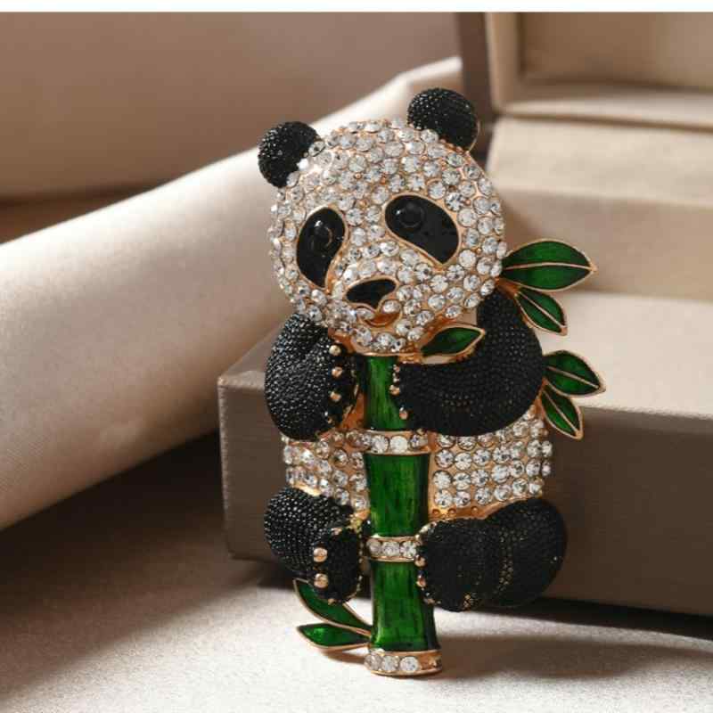 ブローチ 立体 パンダ 動物モチーフ エナメル ラインストーン レトロ ヴィンテージ風 大ぶり コート ジャケット スーツ アクセサリー 男女兼用 亜鉛合金製