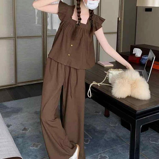 セットアップ レディース 小柄 低身長 春夏 カジュアル かわいい フレンチスリーブ ブラウス ワイドパンツ 2点セット 体型カバー 着痩せ 上品 エレガント コットンブレンド ポリエステル ストレッチ 無地 セットアップ レディース 小柄 低身長 春夏 カジュアル かわいい フレンチスリーブ ブラウス ワイドパンツ 2点セット 体型カバー 着痩せ 上品 エレガント コットンブレンド ポリエステル ストレッチ 無地