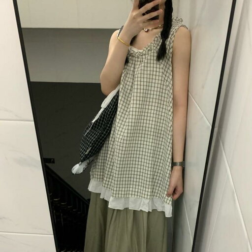 セットアップ レディース 韓国風 レトロ チェック柄 フリル襟 ノースリーブ ベスト ワイドパンツ 2点セット 春夏 ポリエステル グリーン 切り替え 大人カジュアル リラックス 普段使い セットアップ レディース 韓国風 レトロ チェック柄 フリル襟 ノースリーブ ベスト ワイドパンツ 2点セット 春夏 ポリエステル グリーン 切り替え 大人カジュアル リラックス 普段使い