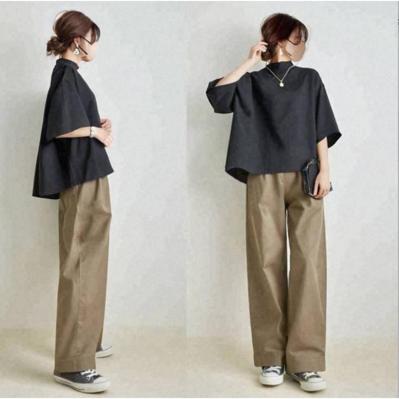 カジュアルセットアップ レディース 春夏 ゆったり 七分袖トップス ワイドパンツ 2点セット 上品 韓国風 無地 ポリエステル