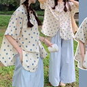 マタニティ セットアップ ドット柄 半袖 シャツ ゆったり 体型カバー ワイドパンツ 春夏 若見え カジュアル 綿ポリ ポリエステル ドロスト