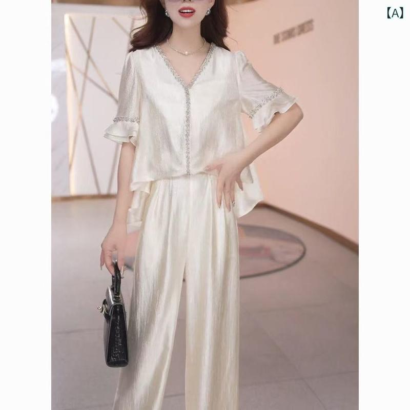 セットアップ レディース 春夏 大きいサイズ ゆったり ワイドパンツ 2点セット おしゃれ 高級感 エレガント 若見え 体型カバー ノースリーブ ポリエステル シェニール