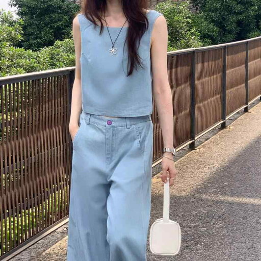 パンツ セットアップ レディース 春夏 韓国風 オールドマネー風 デニムベスト ノースリーブ トップス ハイウエスト ワイドパンツ 無地 綿素材 カジュアル 切り替え ブルー系 普段使い パンツ セットアップ レディース 春夏 韓国風 オールドマネー風 デニムベスト ノースリーブ トップス ハイウエスト ワイドパンツ 無地 綿素材 カジュアル 切り替え ブルー系 普段使い