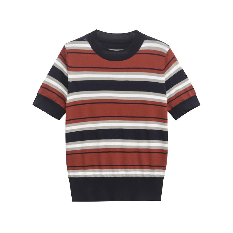 Tシャツ ユニセックス ストライプ柄 半袖 クルーネック ゆったり オーバーサイズ ポリエステル ストレッチ パステルカラー 配 カジュアル ファッション トレンド 普段使い 春夏