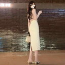 セットアップ レディース 早春 韓国風 フェミニン エレガント 上品 長袖 トップス タイトスカート ミディ丈スカート ポリエステル 切り替え ピンク ホワイト