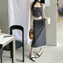 セットアップ レディース 春夏 大人可愛い グレー レース キャミソール ハイウエスト ミディ丈 スカート スタイルアップ カジュアル 2点セット