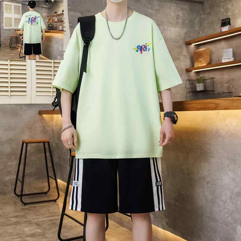 セットアップ メンズ 半袖 Tシャツ ショートパンツ 春夏 カジュアル スポーツウェア デイリーユース ルームウェア 学生 ジュニア 薄手 綿混 おしゃれ 韓国風 上下セット