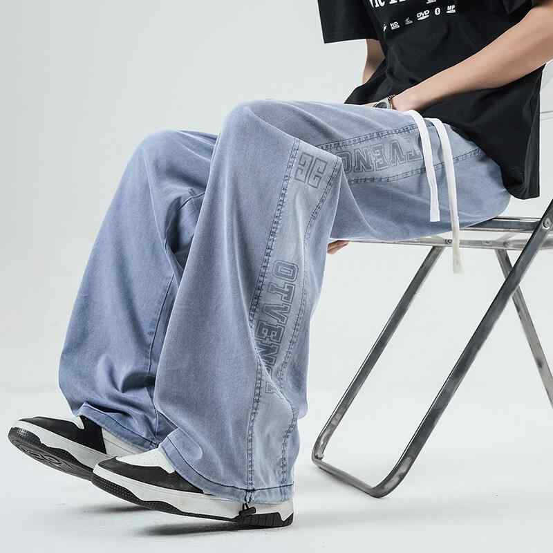 デニムパンツ メンズ 学生 春夏 テンセル 薄手 ゆったり ルーズフィット ワイドストレート ウォッシュ加工 カジュアル ストリート系 韓国風 ロングパンツ