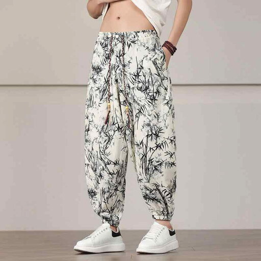 パンツ メンズ 春夏 チャイナ風 アジアンテイスト 接触冷感 吸湿速乾 竹柄 ゆったり ジョガー ハーレム バルーン イージーパンツ 薄手 軽量 ポリエステル 大きいサイズ 白 黒 パンツ メンズ 春夏 チャイナ風 アジアンテイスト 接触冷感 吸湿速乾 竹柄 ゆったり ジョガー ハーレム バルーン イージーパンツ 薄手 軽量 ポリエステル 大きいサイズ 白 黒