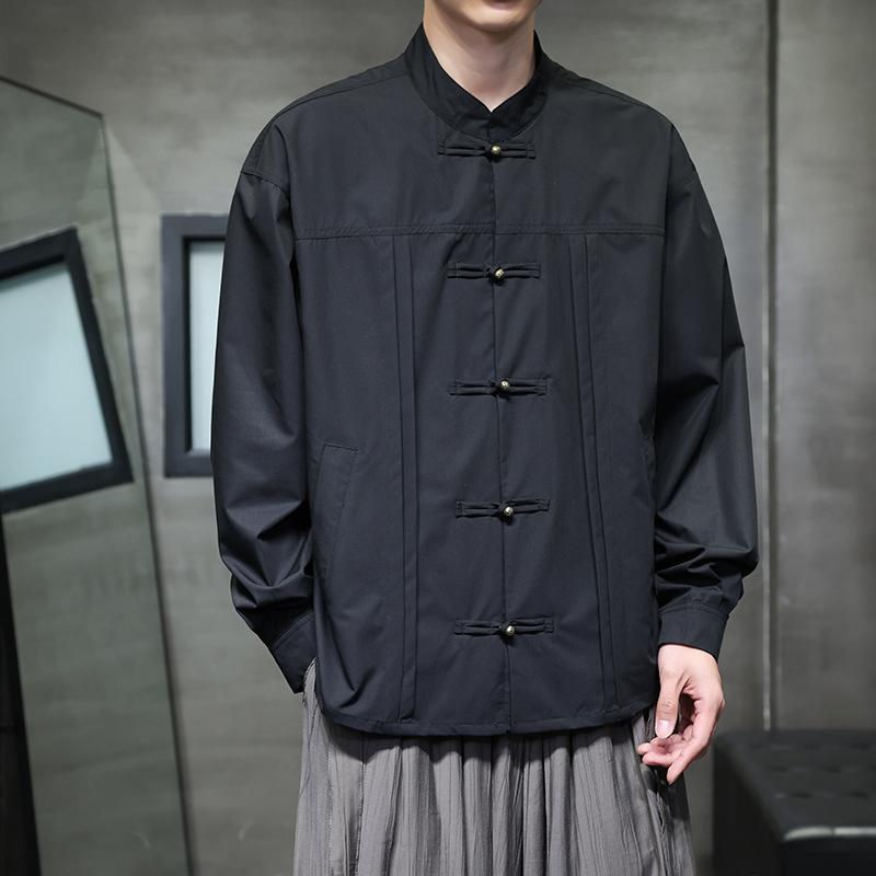 シャツ メンズ 大きいサイズ ゆったり ビッグシルエット トップス 長袖 中華風 スタンドカラー チャイ..