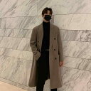 コート メンズ 秋冬 ロング丈 ウール混 厚手 防風 ダブルブレスト ゆったり オーバーサイズ 韓国風 カジュアル 無地 グレー ブラウン ブラック