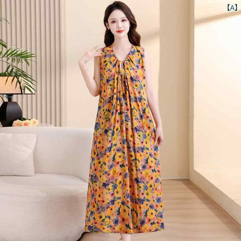 ワンピース レディース フレンチシック エレガント 小花柄 Vネック ノースリーブ ロング丈 フレア 再生繊維 ポリエステル 高級感 春夏 普段使い リゾート 上品