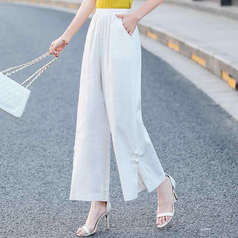 キュロット レディース ワイド ハイウエスト 綿麻 混紡 民族風 ストレート 細見え クロップド丈 カジュアル 薄手 伸縮性 夏 オフィス きれいめ 上品 通勤