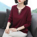 Tシャツ レディース 長袖 韓国スタイル ゆったり プルオーバー インナー ママ向け 母親向け エイジレス 若見え 上品 エレガント きれいめ 通勤 再生繊維 ポリエステル 接触冷感 刺繍