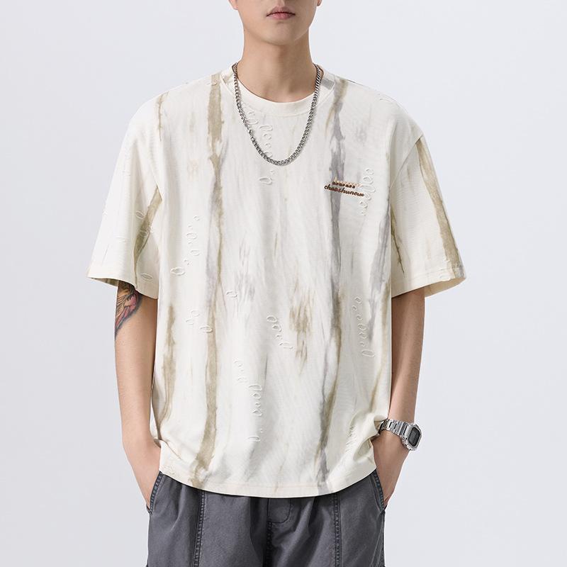 Tシャツ メンズ アメリカンレトロ 水墨画風プリント 接触冷感 吸水速乾 ルーズフィット ビッグシルエッ..