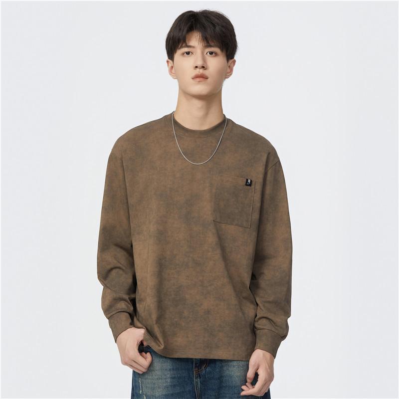 Other - Tシャツ メンズ ヘビーウェイト ウォッシュ加工 クラウド染め ロゴプリント クルーネック 長袖 ゆったり 大きいサイズ 綿混 吸湿速乾 シンプル カジュアル 春秋