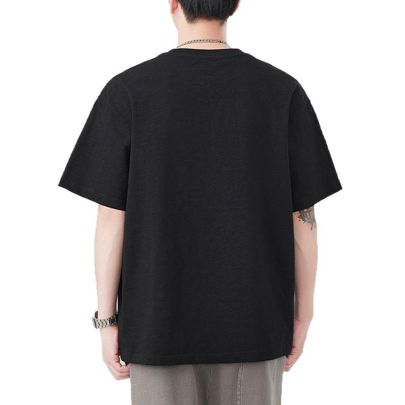 Tシャツ メンズ 男性用 クルーネック 丸首 ゆったり ビッグシルエット オーバーサイズ 半袖 ショートスリーブ 綿 コットン 厚手 吸湿速乾 快適 ロゴプリント 英字柄 ドロップショルダー カジュアル 普段使い ストリートスタイル 春夏