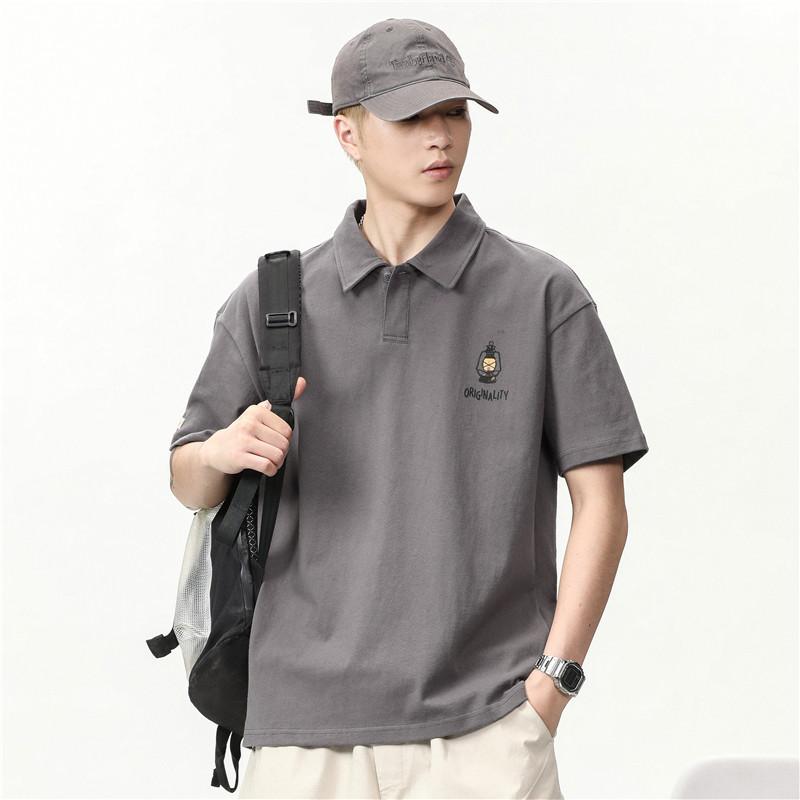 ポロシャツ メンズ 半袖 Tシャツ アメリカン シンプル ゆったり ルーズ オーバーサイズ 高級感 トレンド 綿 通気性 吸湿速乾 春夏 カジュアル トップス