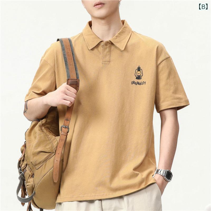 ポロシャツ メンズ 半袖 Tシャツ アメリカン シンプル ゆったり ルーズ オーバーサイズ 高級感 トレンド 綿 通気性 吸湿速乾 春夏 カジュアル トップス