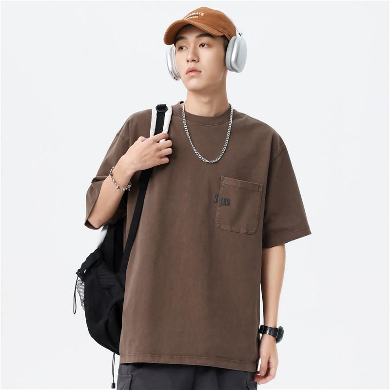 Tシャツ メンズ 綿 コットン アメリカンヴィンテージ風風 レトロ ウォッシュ加工 ヘビーウェイト カジュアル ゆったり ビッグシルエット 大きいサイズ 半袖 クルーネック 無地 吸汗速乾 春夏