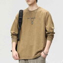 Tシャツ メンズ クルーネック 長袖 綿 コットン ヘビーウェイト 厚手 ゆったり オーバーサイズ ルーズ ビッグサイズ ヴィンテージ風 レトロ ウォッシュ加工 アメカジ ストリート カジュアル 吸湿速乾 春秋