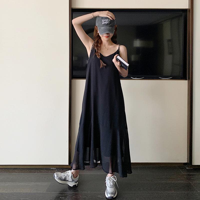 ワンピース フェミニン セクシー キャミソールワンピース Vネック ノースリーブ ロング丈 ゆったり メ..