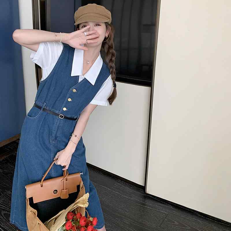 ワンピース レディース 春夏 デニム セットアップ ポロ襟 半袖 ミディ丈 体型カバー 着痩せ 細見え ぽっちゃりさん ゆったり きれいめ 大人カジュアル ナチュラル 上品