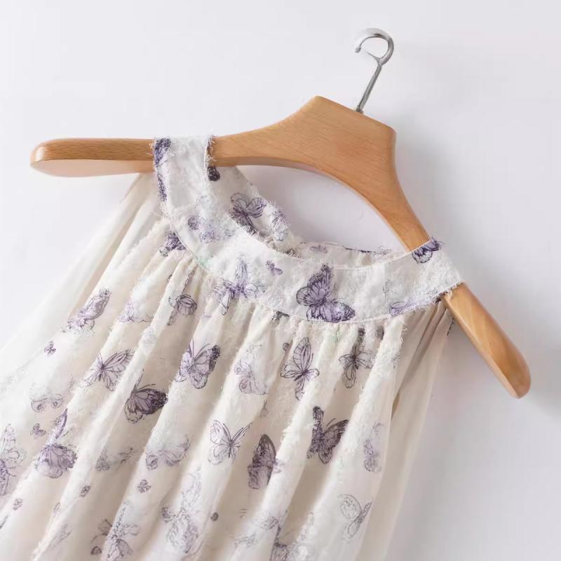 ワンピース レディース ホルターネック ノースリーブ フレンチスタイル ロング丈 Aライン 蝶々柄 バタフライプリント ハイウエスト エレガント 上品 リゾート ポリエステル 春夏 パープル