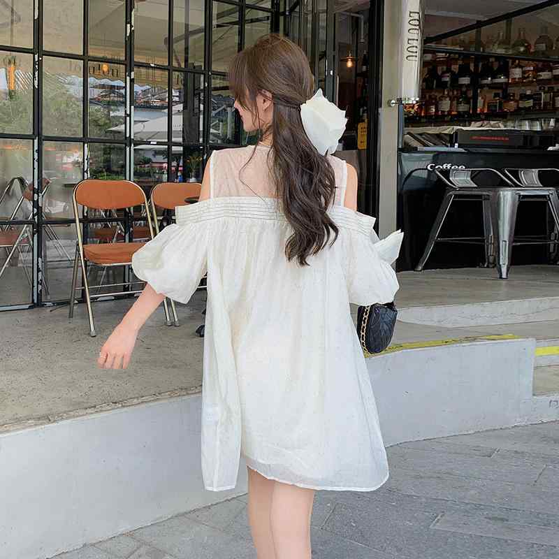 ワンピース レディース ホワイト オフショルダー パフスリーブ 半袖 ミニ丈 Aライン フレア フレンチ エレガント 上品 フェミニン おしゃれ きれいめ オフィス 通勤 デート お出かけ 夏 ポリエステル ゆったり 清楚