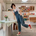 デニム サロペット オーバーオール レディース 女性用 ハイウエスト ワイドパンツ 着痩せ 若見え やわらかい 綿 コットン素材 ロング丈 春夏 韓国風 カジュアル 高級感
