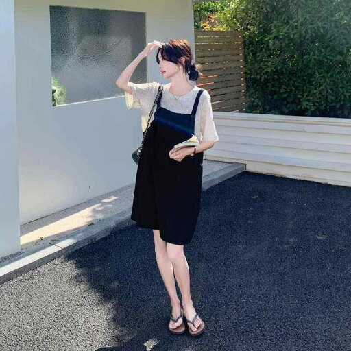 ワンピース レディース フェイクレイヤード サロペットワンピース Tシャツワンピース 配色 切り替え デザイン性 ゆったり 体型カバー 着痩せ ポリエステル ストライプ Hライン ミモレ丈 クルーネック 半袖 ブラック 普段使い 春夏 ワンピース レディース フェイクレイヤード サロペットワンピース Tシャツワンピース 配色 切り替え デザイン性 ゆったり 体型カバー 着痩せ ポリエステル ストライプ Hライン ミモレ丈 クルーネック 半袖 ブラック 普段使い 春夏