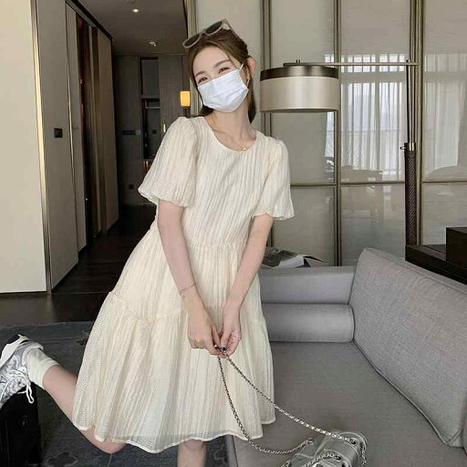 ワンピース レディース オフホワイト パフスリーブ ボリュームスリーブ フレンチスタイル エレガント フェミニン 大人可愛い ハイウエスト 着痩せ Aライン ロング丈 半袖 クルーネック ポリエステル シフォン 切り替え 春夏 ワンピース レディース オフホワイト パフスリーブ ボリュームスリーブ フレンチスタイル エレガント フェミニン 大人可愛い ハイウエスト 着痩せ Aライン ロング丈 半袖 クルーネック ポリエステル シフォン 切り替え 春夏