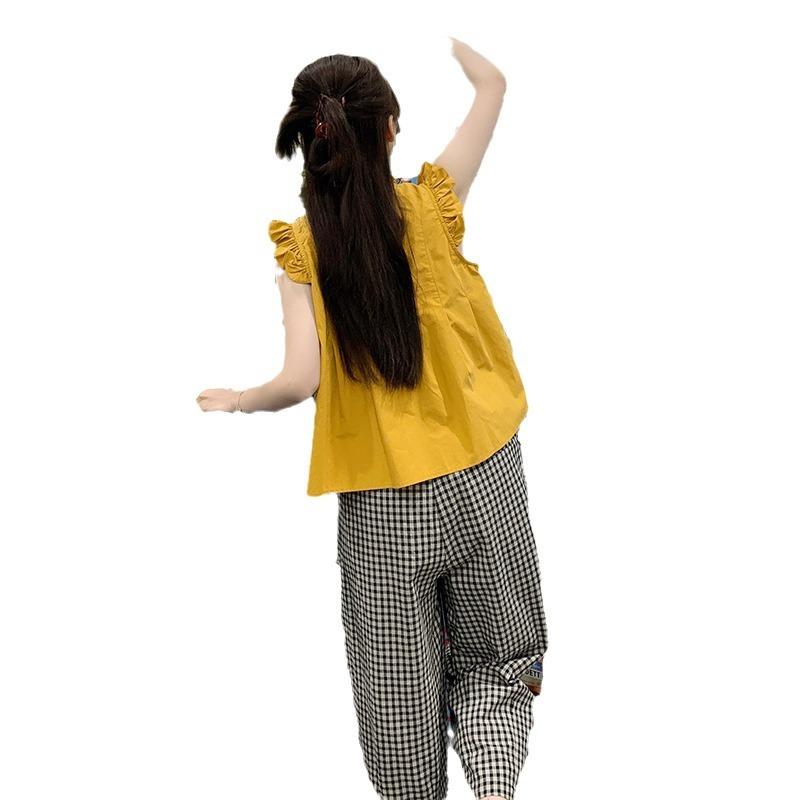 セットアップ レディース フレンチテイスト メロウフリル ノースリーブ ブラウス 九分丈パンツ 低身長 ..