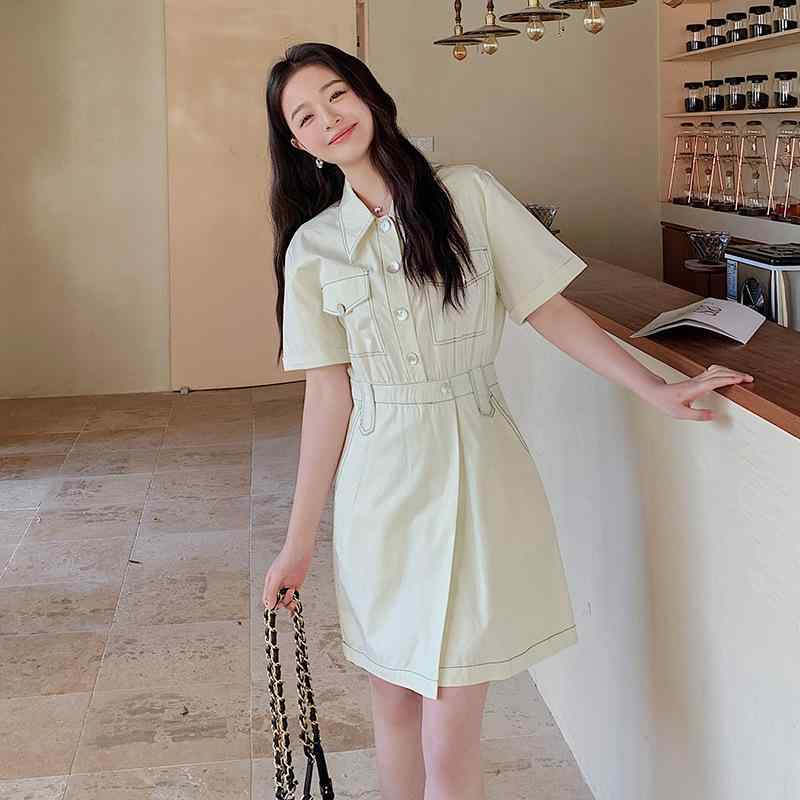 ワンピース レディース ポロワンピース 白 半袖 Aライン ミディ丈 フレンチ カジュアル レトロ ワークテイスト 低身長向け 体型カバー 通勤 オフィス 春夏 ポリエステル(4)