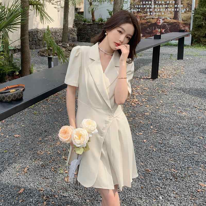 ワンピース レディース テーラードカラー 薄手 小柄向け 低身長 ウエストシェイプ 着痩せ効果 夏 サマ..