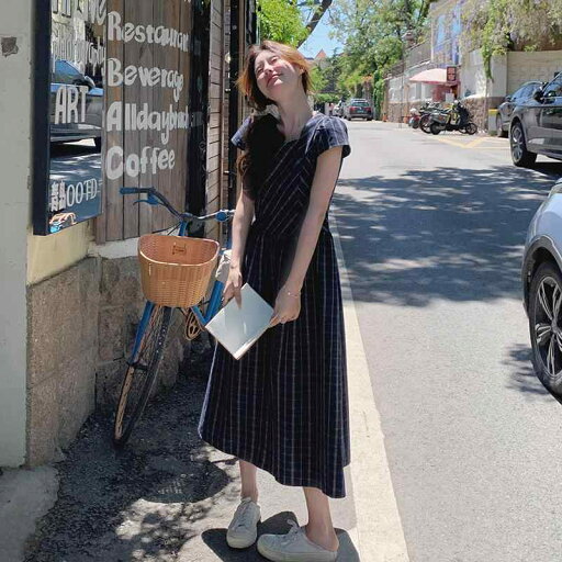 ワンピース レディース フレンチレトロ チェック柄 春夏 低身長向け 若見え ウエストシェイプ 着痩せ ロング丈 ポリエステル Aライン スクエアネック 半袖 ハイウエスト スウィート ワンピース レディース フレンチレトロ チェック柄 春夏 低身長向け 若見え ウエストシェイプ 着痩せ ロング丈 ポリエステル Aライン スクエアネック 半袖 ハイウエスト スウィート