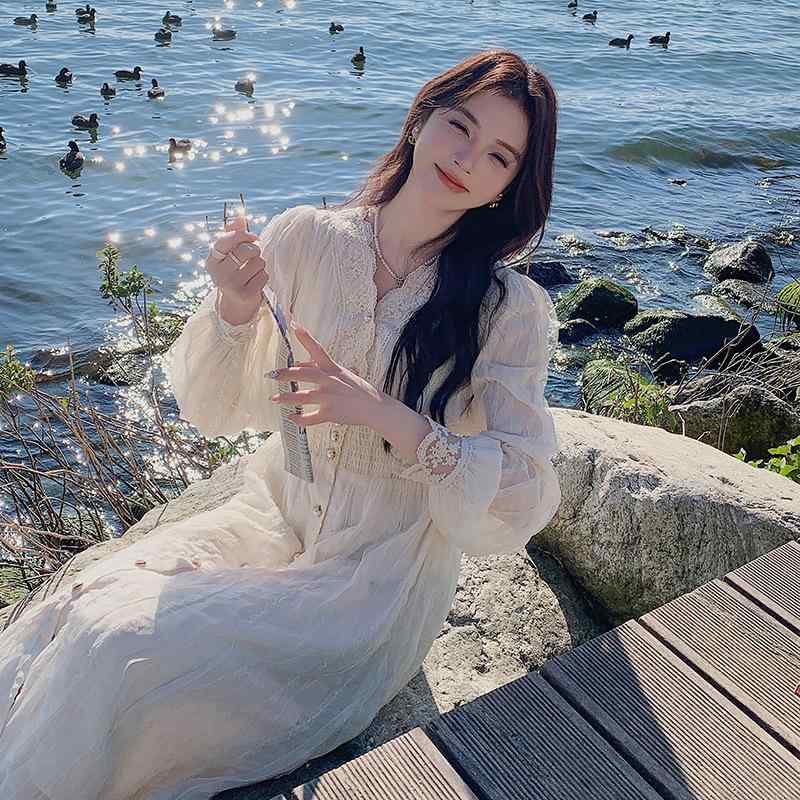 ワンピース レディース チュール レース 切り替え ロング丈 エレガント 上品 フェミニン ウエストマー..