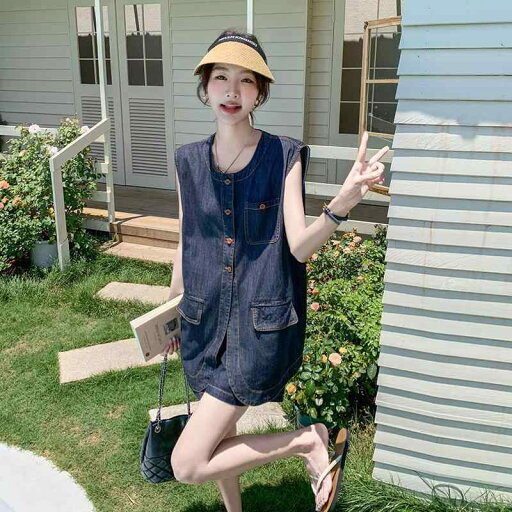 デニム セットアップ レディース 高級感 リラックス感 ゆったり ベスト ショートパンツ スリーピース 薄手 春夏 カジュアル ネイビー デニム セットアップ レディース 高級感 リラックス感 ゆったり ベスト ショートパンツ スリーピース 薄手 春夏 カジュアル ネイビー