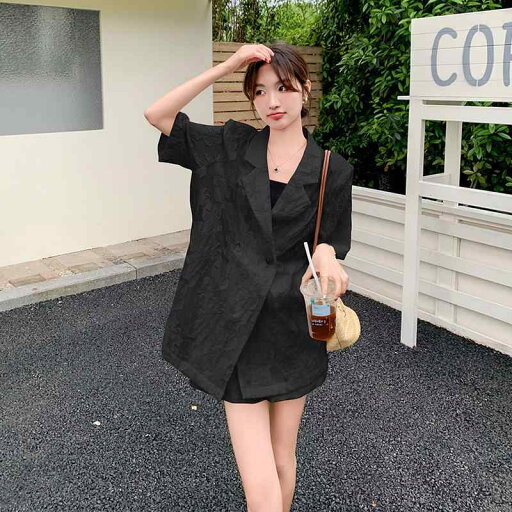 セットアップ レディース 韓国風 オーガンジー ジャカード織り 短丈テーラードジャケット ショートパンツ 2点セット ポリエステル 無地 アイボリー ブラック 通勤 エレガント カジュアル 春夏 セットアップ レディース 韓国風 オーガンジー ジャカード織り 短丈テーラードジャケット ショートパンツ 2点セット ポリエステル 無地 アイボリー ブラック 通勤 エレガント カジュアル 春夏