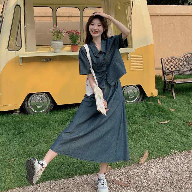 シャツ レディース デニムシャツ デニムスカート セットアップ 塩系 きれいめ 大人カジュアル 着痩せ ..