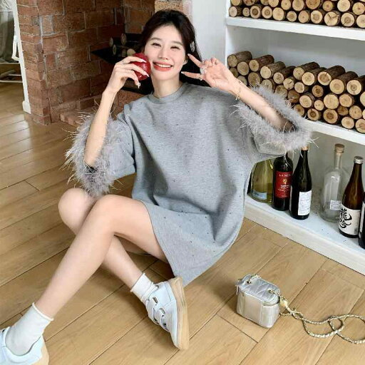 ワンピース レディース グレー ラインストーン ゆったり Tシャツワンピース 七分袖 クルーネック ミディ丈 韓国風 カジュアル 普段使い オーバーサイズ 春夏 ポリエステル ワンピース レディース グレー ラインストーン ゆったり Tシャツワンピース 七分袖 クルーネック ミディ丈 韓国風 カジュアル 普段使い オーバーサイズ 春夏 ポリエステル