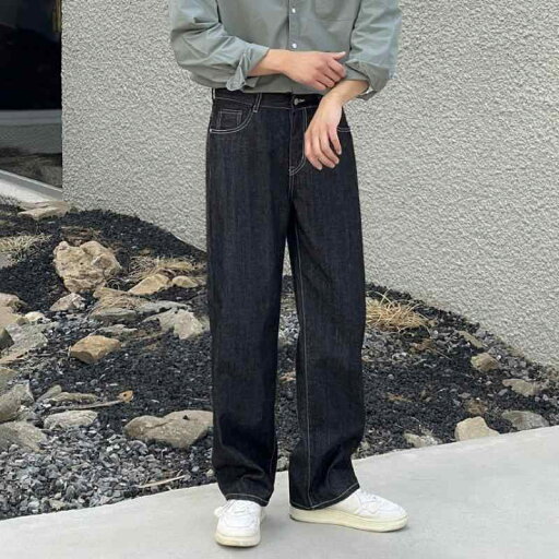 デニムパンツ メンズ ゆったりストレート ウォッシュ加工 レトロ 春夏 カジュアル ロングパンツ 韓国風 ブラック 綿混 微ストレッチ ミドルウエスト ボタンフライ デニムパンツ メンズ ゆったりストレート ウォッシュ加工 レトロ 春夏 カジュアル ロングパンツ 韓国風 ブラック 綿混 微ストレッチ ミドルウエスト ボタンフライ