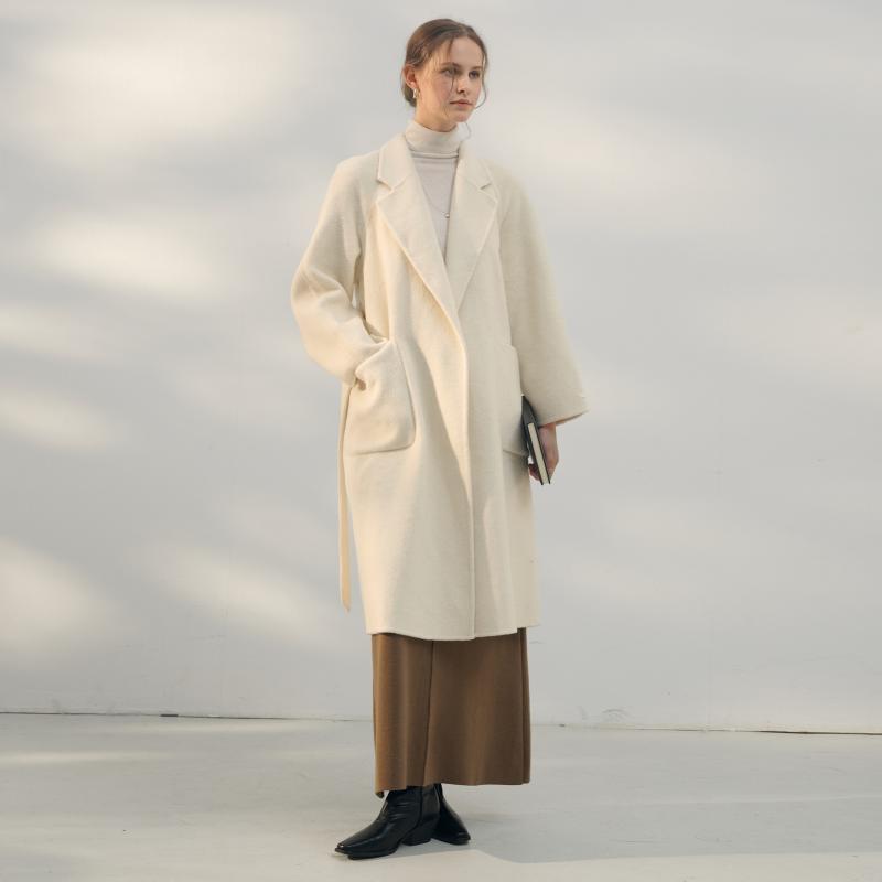 コート レディース ウール 秋冬 ロング丈 高級感 テーラードカラー ゆったり オーバーサイズ 保温性 厚手 ウエストベルト ライトグレー 通勤 オフィス
