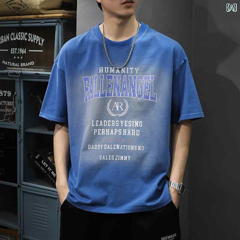 Tシャツ メンズ 春夏 ウォッシュド ダメージ加工 ヘビーウェイト 280g コットン ルーズ ビッグシルエット 吸湿速乾 アメカジ ヴィンテージ風 半袖 丸首