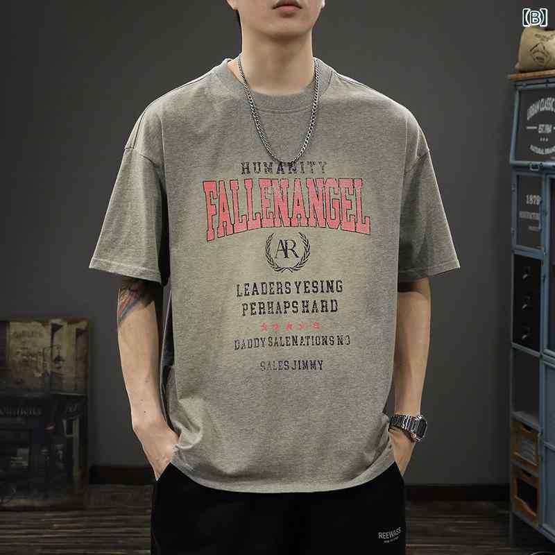 Tシャツ メンズ 春夏 ウォッシュド ダメージ加工 ヘビーウェイト 280g コットン ルーズ ビッグシルエット 吸湿速乾 アメカジ ヴィンテージ風 半袖 丸首