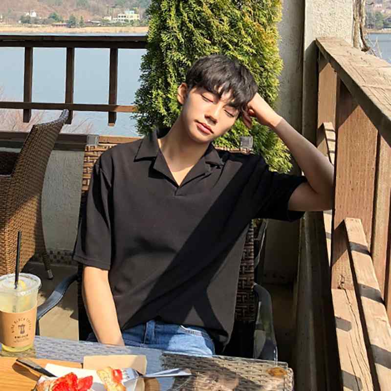 Tシャツ メンズ ポロシャツ 半袖 襟付き 無地 夏用 綿 コットン素材 ゆったり ルーズフィット 韓国風 ..