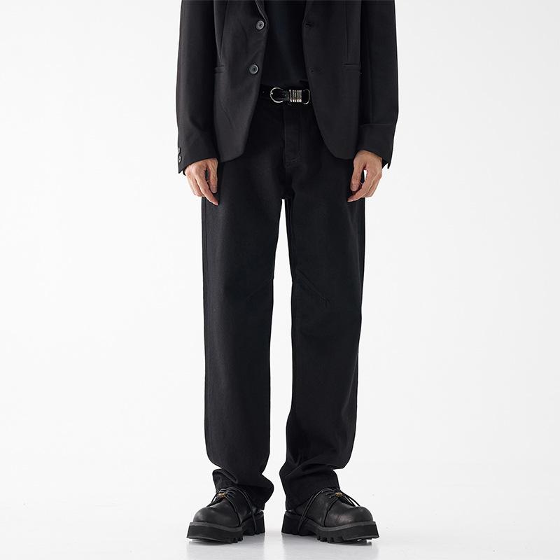 デニムパンツ メンズ 秋冬 黒 ウォッシュ加工 コットン ジーンズ ゆったり ルーズ ストレート ロング丈 ミッドライズ 柔らか素材 カジュアル ストリートファッション アメカジ 男性用 ボトムス