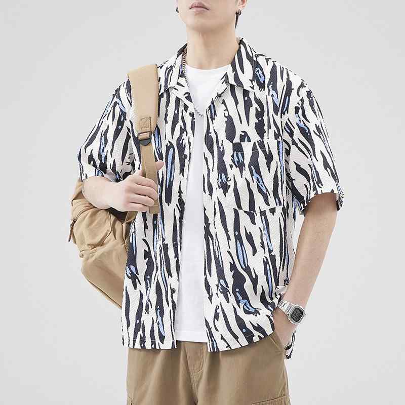 メンズ アロハシャツ 綿 レトロ サッカー生地 スクエアカラー ゆったり ビッグシルエット 形態安定 春夏 カジュアル リゾートスタイル