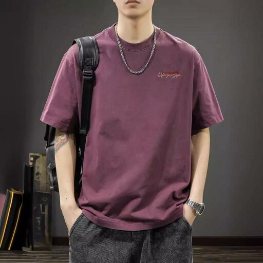 Tシャツ メンズ ヘビーウェイト レトロ カジュアル ストリート 綿 刺繡 半袖 夏 ビッグシルエット クルーネック ドロップショルダー ウォッシュ加工 通気性 Tシャツ メンズ ヘビーウェイト レトロ カジュアル ストリート 綿 刺繡 半袖 夏 ビッグシルエット クルーネック ドロップショルダー ウォッシュ加工 通気性