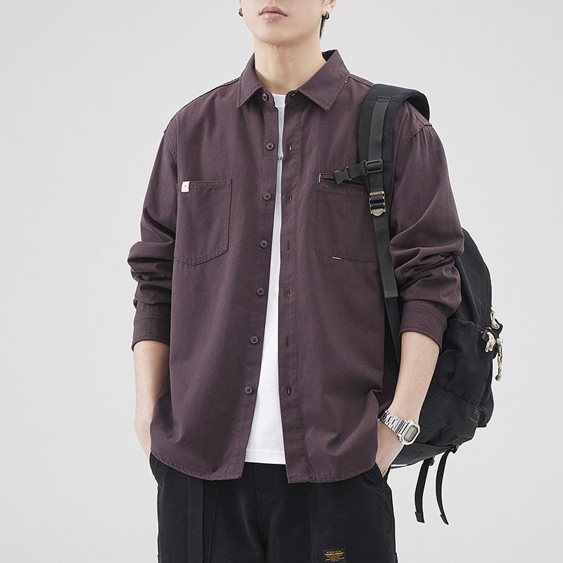 シャツ メンズ 春秋 長袖 ワークシャツ レトロ ヴィンテージ風風 ビッグシルエット ゆったり 無地 カジ..